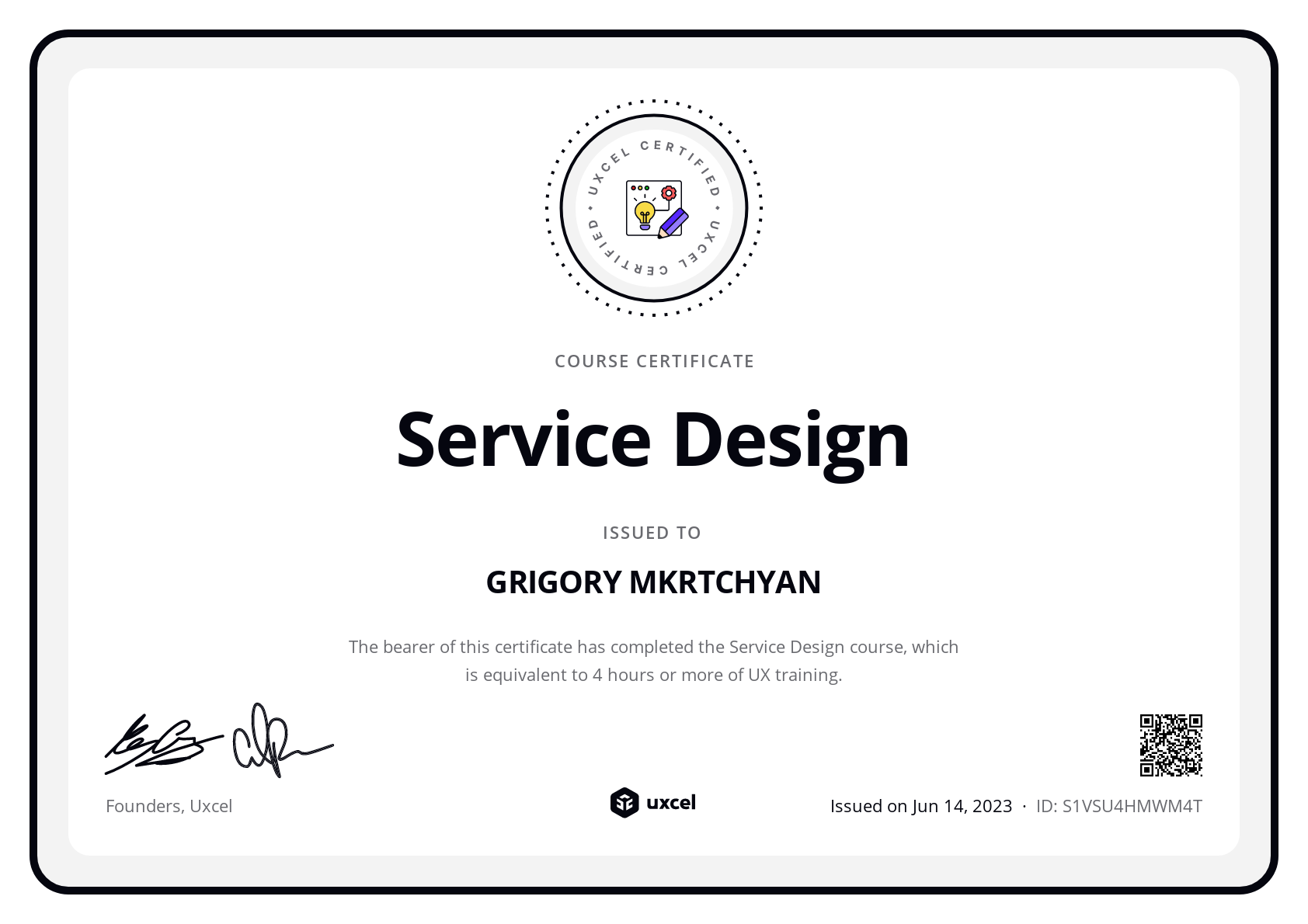 GRIGORY MKRTCHYAN's certificate